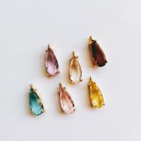 Brass Jewelry Pendants, Glass, with Brass, Teardrop, gold color plated, faceted, more colors for choice, 7.50x6x18mm, 100PCs/Bag, Sold By Bag