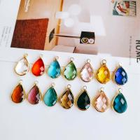 Glass Pendant, with Brass, Teardrop, gold color plated, faceted, more colors for choice, 10x17.50mm, 20PCs/Bag, Sold By Bag