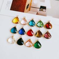 Glass Pendant, with Brass, Teardrop, gold color plated, faceted, more colors for choice, 13x16mm, 20PCs/Bag, Sold By Bag