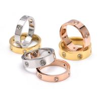 nehrđajućeg Čelik vještački dijamant Finger Ring, Nehrđajući čelik, pozlaćen, bez spolne razlike & različite veličine za izbor & s Rhinestone, više boja za izbor, Prodano By PC