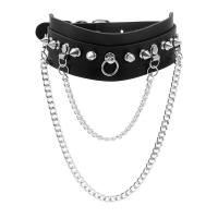 Kragen Halskette, PU Leder, mit ABS Kunststoff & Aluminium & Eisen, plattiert, für Frau, schwarz, 44mm, Länge:ca. 43 cm, verkauft von PC