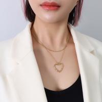 Titanium Steel Necklace, 18K gold plated, Double Layer & for woman, more colors for choice, 1.5x1x25x24x350x390mm, Sold By PC