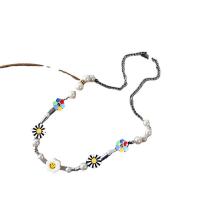 Plastik-Perlenkette, Edelstahl, mit Acryl Strass & Kunststoff Perlen & Emaille, Cartoon, silberfarben plattiert, unisex, keine, Länge ca. 46 cm, verkauft von PC