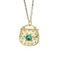 Cubic Zircon Micro Pave Brass Necklace with acrylic rhinestone & Cubic Zirconia with 5cm extender chain Handbag gold color plated oval chain & for woman golden nickel lead & cadmium free Length Approx 40 cm Sold By PC
