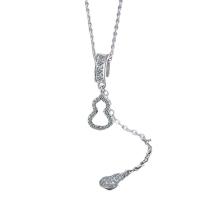 Cubic Zircon Micro Pave Brass Necklace, with Cubic Zirconia, with 5cm extender chain, Calabash, silver color plated, oval chain & for woman, silver color, nickel, lead & cadmium free, 10x22mm, Length:Approx 40 cm, Sold By PC