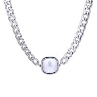 Титановые стали ожерелье, титан, с Пластиковая жемчужина, Геометрический узор, полированный, Мужская & Снаряженная цепь, серебряный, 8x8mm, длина:Приблизительно 60 см, продается PC