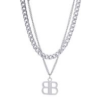 Titanium Steel Necklace Letter B polished Double Layer & Unisex & curb chain silver color 6mm Length Approx 60 cm Sold By PC