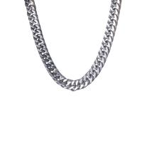 Titanium Steel Necklace, polished, Unisex & curb chain, silver color, 9mm, Length:Approx 50 cm, Sold By PC