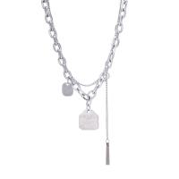 Титановые стали ожерелье, титан, Геометрический узор, плакирован серебром, Двойной слой & Мужская, серебряный, 15x15mm, длина:Приблизительно 60 см, продается PC