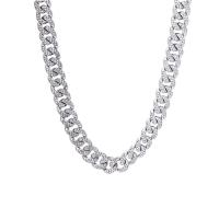 цинковый сплав Ожерелье цепь, с Кристаллы, плакирован серебром, Мужская & Снаряженная цепь, серебряный, 13mm, длина:Приблизительно 46 см, продается PC