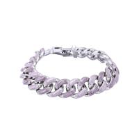 Zinc Alloy Bracelet with enamel silver color plated Unisex & curb chain purple 13mm Length Approx 18 cm Sold By PC