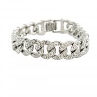 Zinc Alloy Bracelet with Rhinestone silver color plated Unisex & curb chain silver color 13mm Length Approx 18 cm Sold By PC