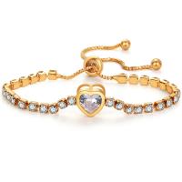 Zinc Alloy Bracelet Heart plated Adjustable & for woman & with rhinestone Length 22.5 cm Sold By PC
