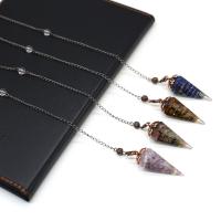 Brass Pendulum, with Natural Stone, DIY, more colors for choice, 17x45mm, Length:22 cm, Sold By PC