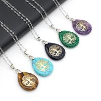 Natural Gemstone Necklace Natural Stone with Alloy Steel Teardrop tree of life design & DIY Length 45 cm Sold By PC