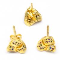 Boucles d'oreilles en laiton zircon cubique pavent, triangle, pavé de micro zircon & pour femme, doré, 15x9mm, Vendu par paire