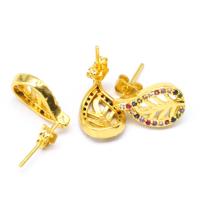 Boucles d'oreilles en laiton zircon cubique pavent, feuille, pavé de micro zircon & pour femme, doré, 16x13x9mm, Vendu par paire