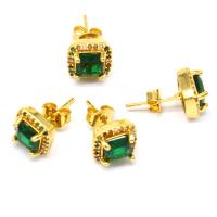 Cubic Zirconia Micro Pave Brass Earring,  Square, micro pave cubic zirconia & for woman, golden, 18x10mm, Sold By Pair