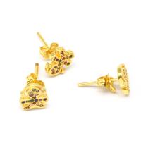 Cubic Zirconia Micro Pave Brass Earring, micro pave cubic zirconia & for woman, golden, 13x8x7mm, Sold By Pair
