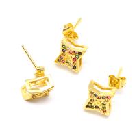 Cubic Zirconia Micro Pave Brass Earring, micro pave cubic zirconia & for woman, golden, 17x11mm, Sold By Pair