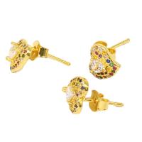 Cubic Zirconia Micro Pave Brass Earring, Heart, micro pave cubic zirconia & for woman, golden, 15x8x9mm, Sold By Pair
