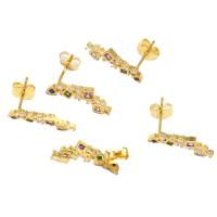 Boucles d'oreilles en laiton zircon cubique pavent, pavé de micro zircon & pour femme, doré, 14x19x7mm, Vendu par paire