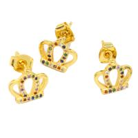 Cubic Zirconia Micro Pave Brass Earring, Crown, micro pave cubic zirconia & for woman, golden, 15x10x11mm, Sold By Pair