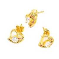 Cubic Zirconia Micro Pave Brass Earring, Heart, micro pave cubic zirconia & for woman, golden, 18x10x1mm, Sold By Pair