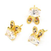 Cubic Zirconia Micro Pave Brass Earring, Rabbit, micro pave cubic zirconia & for woman, golden, 15x10x3mm, Sold By Pair