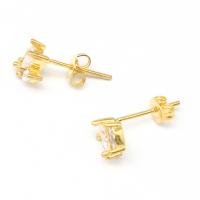 Cubic Zirconia Micro Pave Brass Earring, micro pave cubic zirconia & for woman, golden, 16x7mm, Sold By Pair