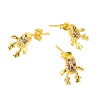 Cubic Zirconia Micro Pave Brass Earring, micro pave cubic zirconia & for woman, golden, 13x13x10mm, Sold By Pair
