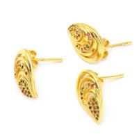 Cubic Zirconia Micro Pave Brass Earring, Leaf, micro pave cubic zirconia & for woman, golden, 14x15x10mm, Sold By Pair