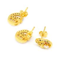 Cubic Zirconia Micro Pave Brass Earring, micro pave cubic zirconia & for woman, golden, 14x9x10mm, Sold By Pair