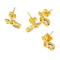 Cubic Zirconia Micro Pave Brass Earring, Rabbit, micro pave cubic zirconia & for woman, golden, 14x13x6mm, Sold By Pair