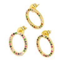 Cubic Zirconia Micro Pave Brass Earring Round micro pave cubic zirconia & for woman golden Sold By Pair