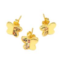 Boucles d'oreilles en laiton zircon cubique pavent, papillon, pavé de micro zircon & pour femme, doré, 12x10x10mm, Vendu par paire