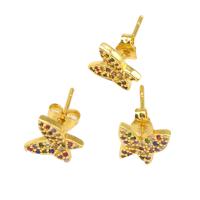 Cubic Zirconia Micro Pave Brass Earring, Butterfly, micro pave cubic zirconia & for woman, golden, 14x9x9mm, Sold By Pair