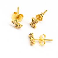 Cubic Zirconia Micro Pave Brass Earring, Bowknot, micro pave cubic zirconia & for woman, golden, 13x12x4mm, Sold By Pair