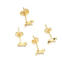 Boucles d'oreilles en laiton zircon cubique pavent, pavé de micro zircon & pour femme, doré, 14x5mm, Vendu par paire