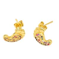 Cubic Zirconia Micro Pave Brass Earring, Foot, micro pave cubic zirconia & for woman, golden, 14x12x9mm, Sold By Pair