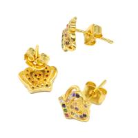 Cubic Zirconia Micro Pave Brass Earring, Crown, micro pave cubic zirconia & for woman, golden, 14x10x9mm, Sold By Pair