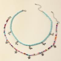 Glass Seed Beads Necklace Zinc Alloy with Seedbead with 2.2 extender chain plated 2 pieces & fashion jewelry & for woman multi-colored Length 14.68 Inch Sold By Set