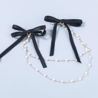 Alligator Hair Clip, Tibetan Style, with ABS Plastic Pearl & Cloth, Bowknot, fashion jewelry & for woman, black, Sold By PC