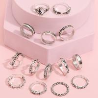 Sinc Alloy Ring Set, plátáilte, 14 phíosa & jewelry faisin & Tai Ji & do bhean & cruan, Díolta De réir Socraigh