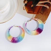 цинковый сплав Серьги-кольца, с Нейлоновая лента, Другое покрытие, плетеный браслет & Женский, разноцветный, 62x60mm, продается Пара