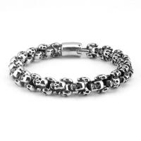 Titanium Steel Bracelet, Skull, polished, for man, silver color, 15mm, Length:Approx 22 cm, Sold By PC