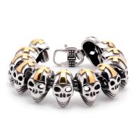Titanium Steel Bracelet, Skull, polished, for man, silver color, 30mm, Length:Approx 22 cm, Sold By PC