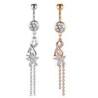 Stainless Steel Belly Ring plated Unisex & with cubic zirconia 8mm Sold By PC
