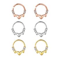 Mässing Nose Piercing smycken, plated, Unisex & med hjärtmönster & med cubic zirconia, fler färger för val, 0.80x8mm, Säljs av PC