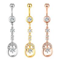 Stainless Steel Belly Ring plated Unisex & with rhinestone 8mm Sold By PC
